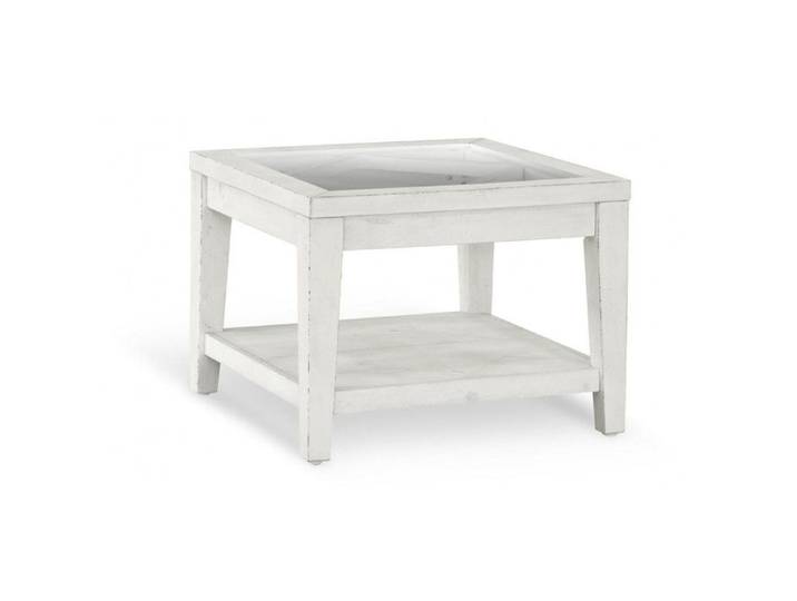 Table de chevet Bois Blanc 60x60x55cm - DECORATION D'AUTREFOIS - Campagne - 2 tiroirs
