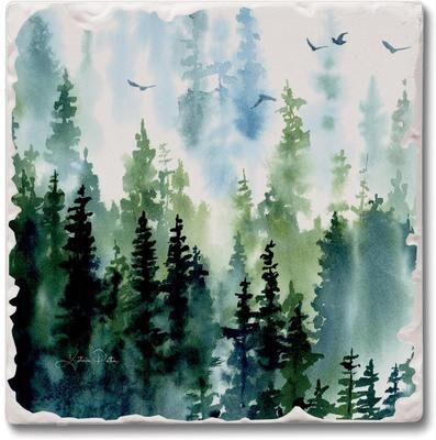 Thirstystone Treeline 4-Pack Tumbled Tile Stone Coasters with Protective Cork Backing Manufactured in The USA
