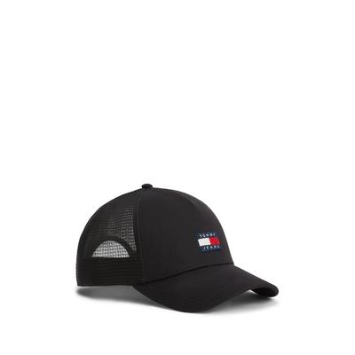 Trucker Cap TOMMY JEANS "TJM HERITAGE TRUCKER", Herren, schwarz, Web, Baumwolle, unifarben, Caps, Regular fit mit festem Schirm
