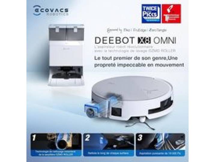 Robot Aspirateur - ECOVACS - DEEBOT X8 OMNI - 18 000 Pa - Lavage OZMO ROLLER - Auto-nettoyage