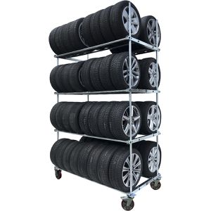 Bertele Reifenwagen Gigant, aus Metall, silber, für 64 Reifen, 4 Etagen, mit Feststellbremse, Tragkraft 1600kg, 2150 x 1040mm