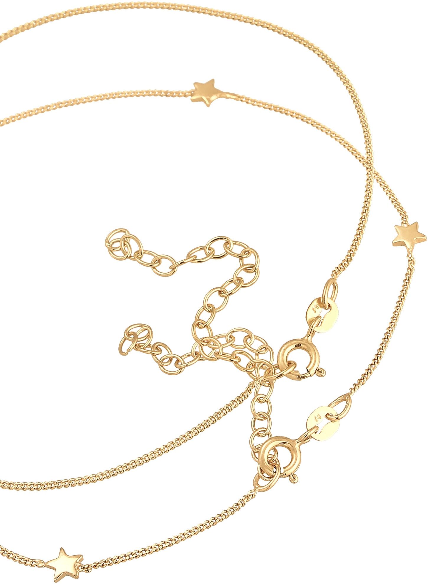 Fußketten Set ELLI "Fußschmuck Stern Halbmond Astro Duo Set 925 Silber" Gr. 22, gold, Fußketten, Damen, Silber 925 (Sterlingsilber), Fußketten Set