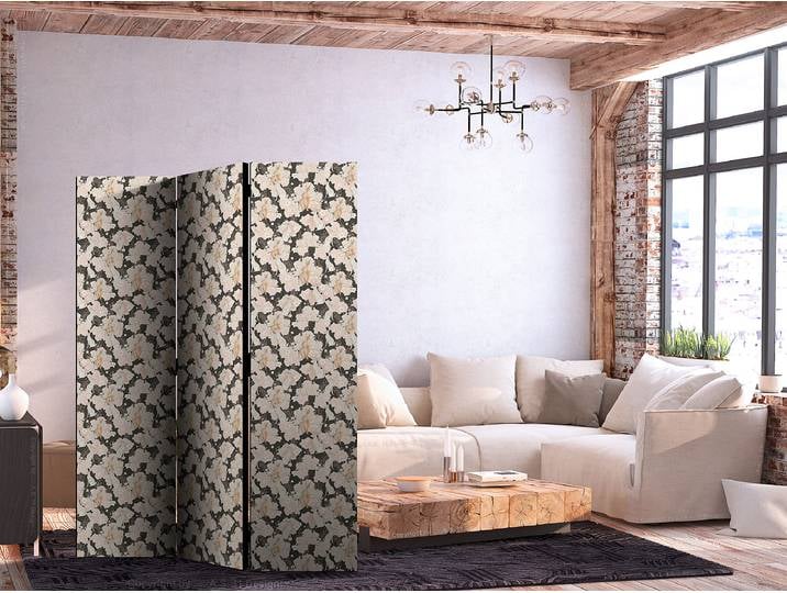 Paravent buissons roses 2 faces Autres Beige 135 x 172cm