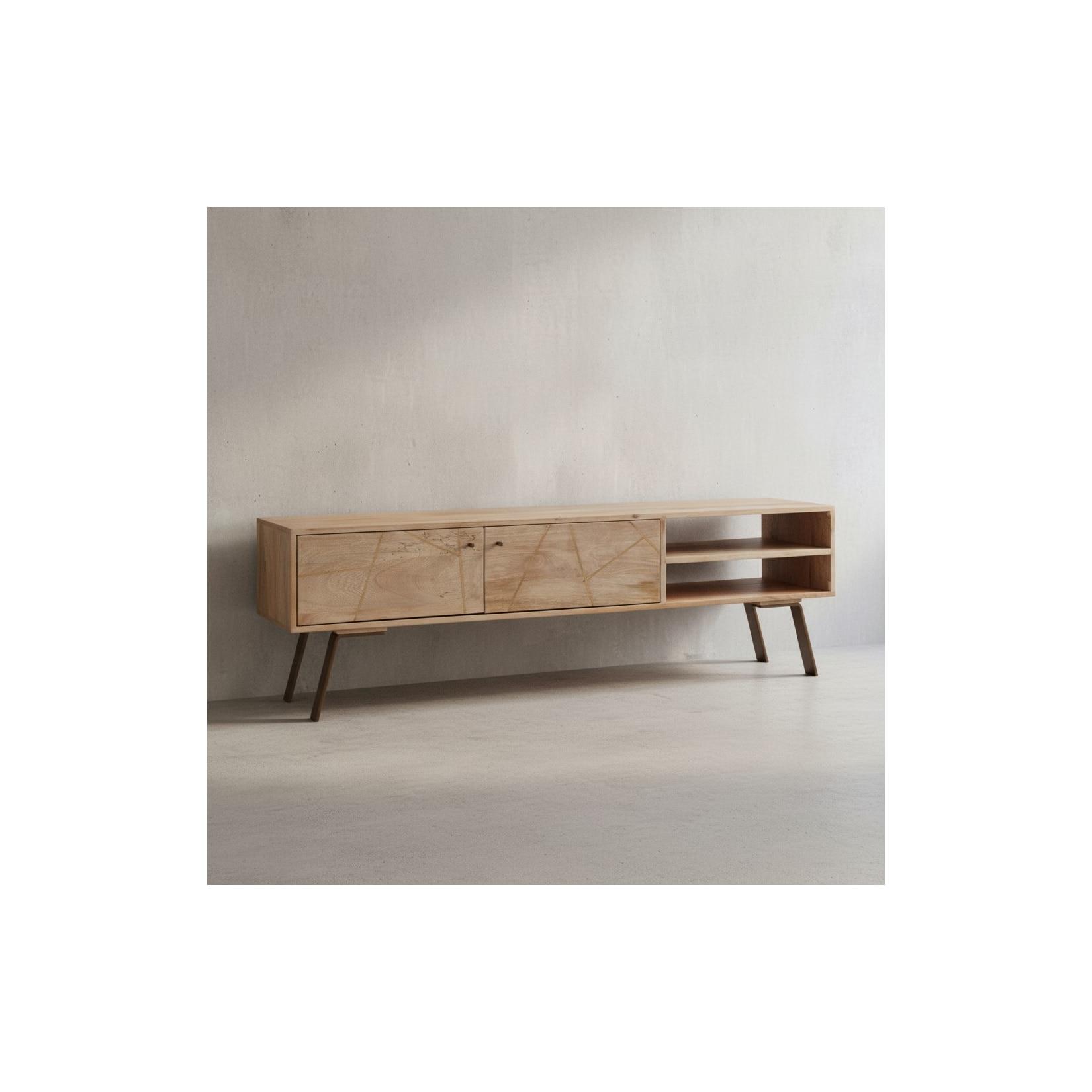 KADIMA DESIGN TV Lowboard Garda im Landhaus-Stil, für Fernseher bis 55 Zoll, Massivholz Mango und Metall, 145x47x35 cm.