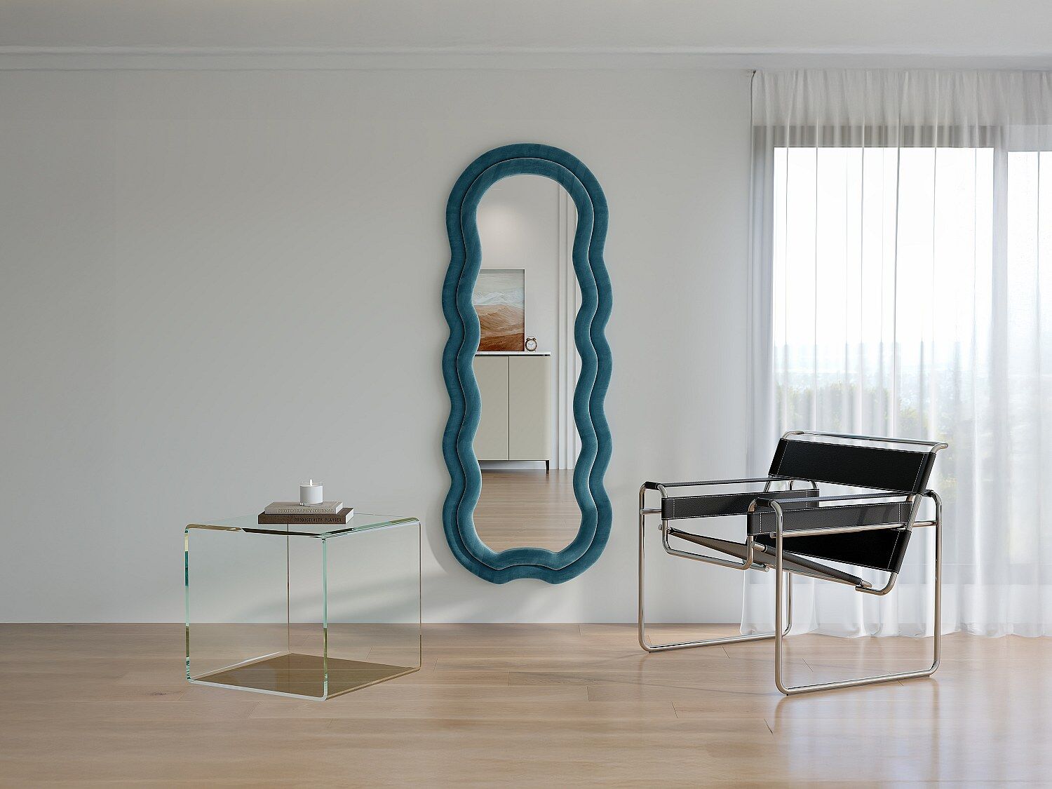 Unique Lustro aksamitne - szer. 60 x wys. 160 cm - Niebieskie - LINOA