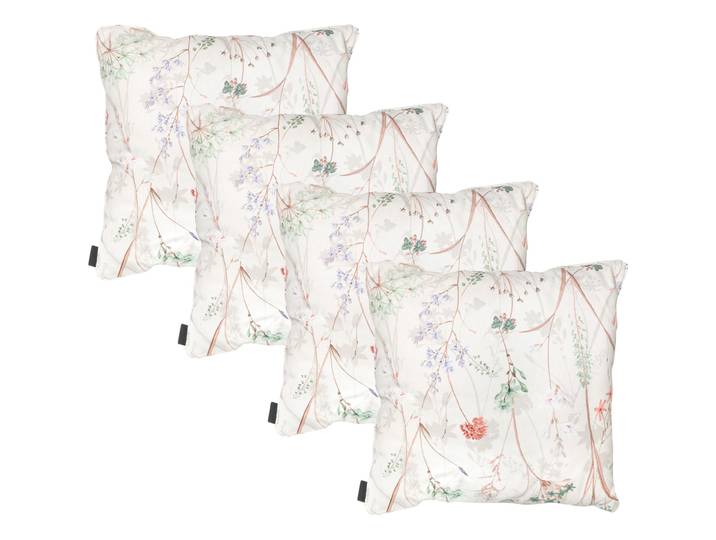 4er-Set Deko-Kissen Outdoor, Blumenmuster weiss, 50 x 50 x 10 cm