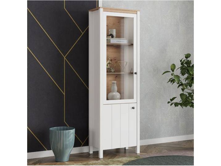 Vitrine Doreno Dmora en Bois Blanc Mat 60x34x191h cm