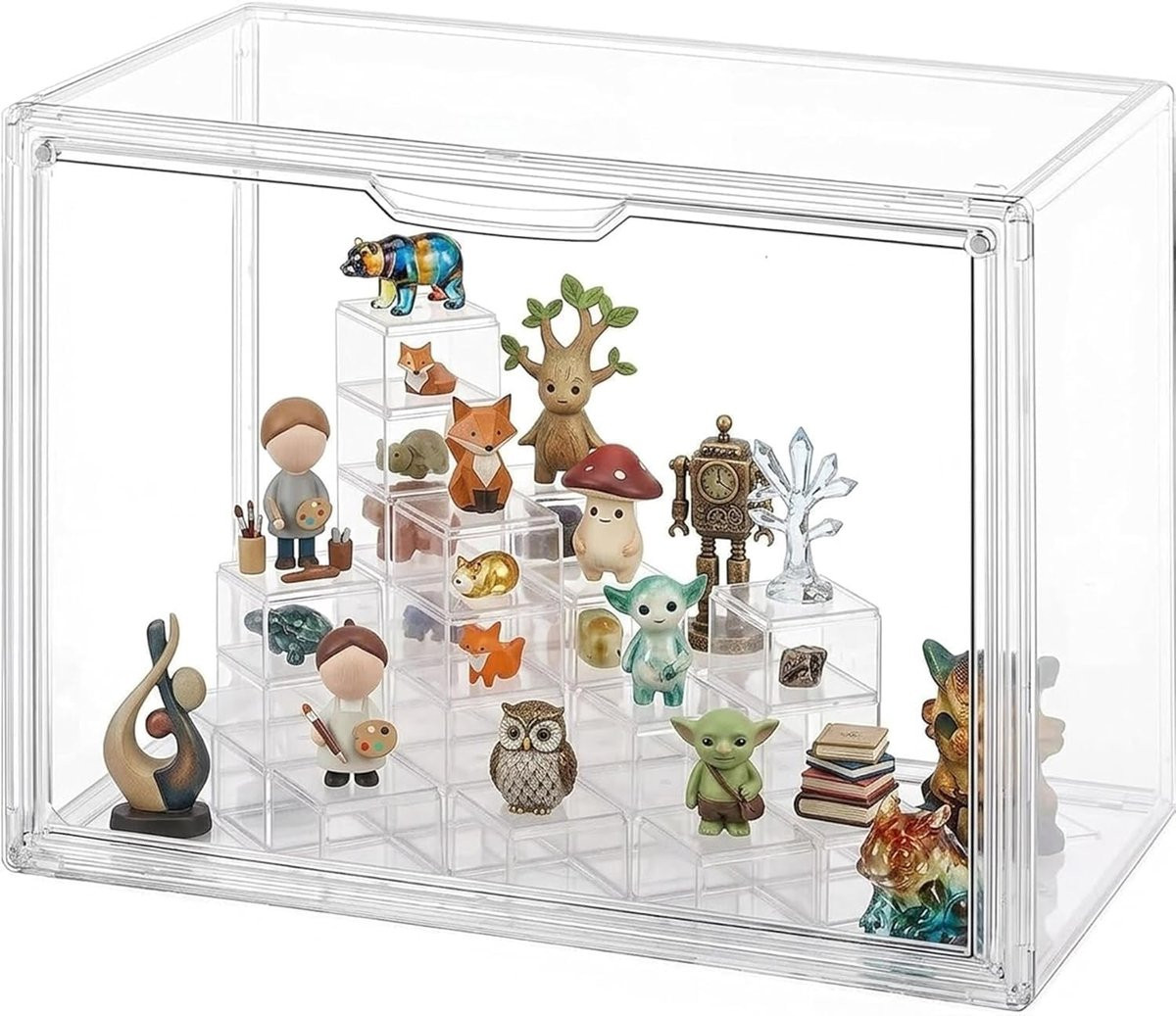 Stapelbare Acryl Display Case met Pedestal - Transparante Stofdichte Vitrine voor Mini Figuren en Actiefiguren