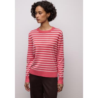 Rundhalspullover STREET ONE, Damen, Gr. 46, pink (striking coral), Stoff, 86% Viskose, 14% Polyester, gestreift, normal normal, Rundhals, Rippbündchen, Pullover Rundhalspullover, Rundhalsausschnitt