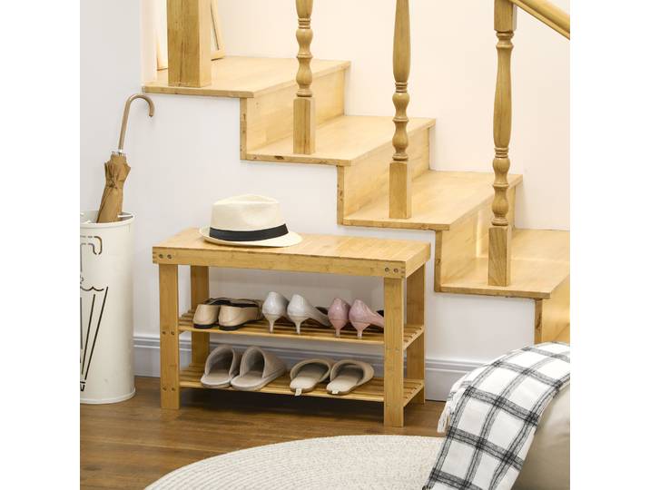 HOMCOM Banc Chaussures Bambou 70x28x45cm Bois Naturel