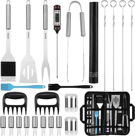 Famanu Barbecueset van roestvrij staal inclusief transportkoffer en vleesthermometer