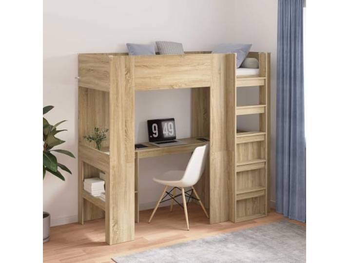Loft Etagenbettrahmen mit Schreibtisch platzsparend für Studenten Etagenbett mit Schreibtisch Sonoma-Eiche 75x190 cm Hochbett mit Leiter und Regal Platzsparendes Loftbett fuer Jugendzimmer
