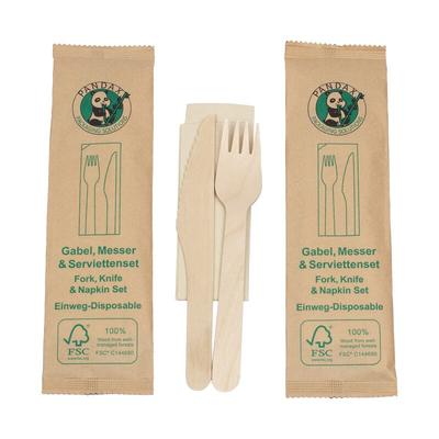 DayBays Holzbesteck Set mit Serviette – Einzeln Verpackt für Gastronomie, Catering & Take-away | 1000 bis 17.500 Sets