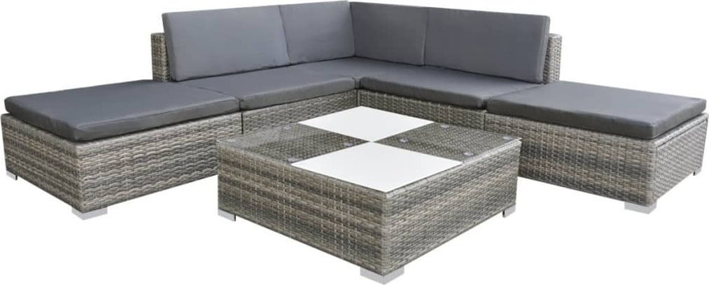 Prolenta Tuinloungeset met kussens, 6-delig, L-vormig, grijs