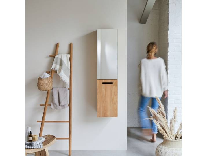Hochschrank mit Spiegel aus massivem Teak Line - Natur - Teak