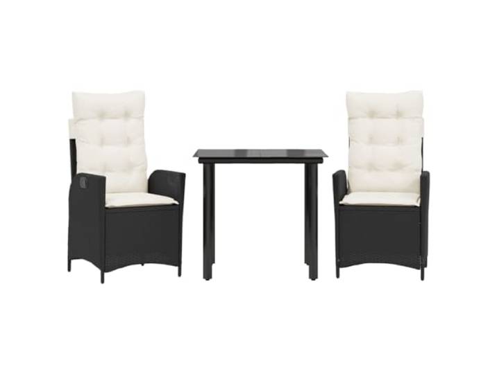 PUGYNBK Esszimmer-Set für den Garten, 3-teilig, synthetisches Rattan, Schwarz