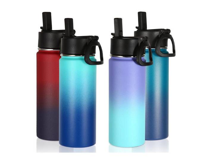 LuxusKollektion Thermoflasche Trinkflasche Kinder Edelstahl 530ml mit Strohhalm 4er-Set