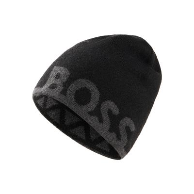 Beanie BOSS GREEN "Reviso", Herren, schwarz (schwarz 001), Strick, Materialmix, unifarben mit Farbeinsatz, Mützen Beanie, mit Schurwolle, unisex