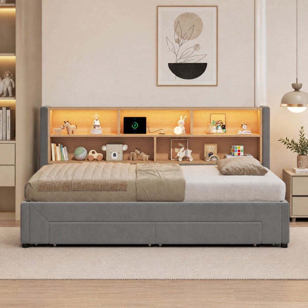 Brayden Studio Upholstered Bed Grey 82.5cm H X 193cm W X 191cm L