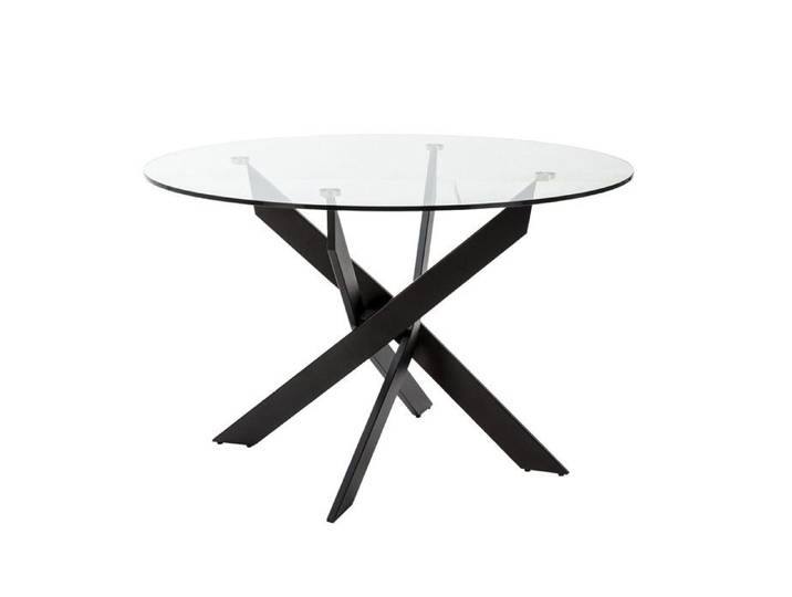 DESIAL - Table Ronde Ø120cm Plateau en Verre Piétement Croisé Métal Noir