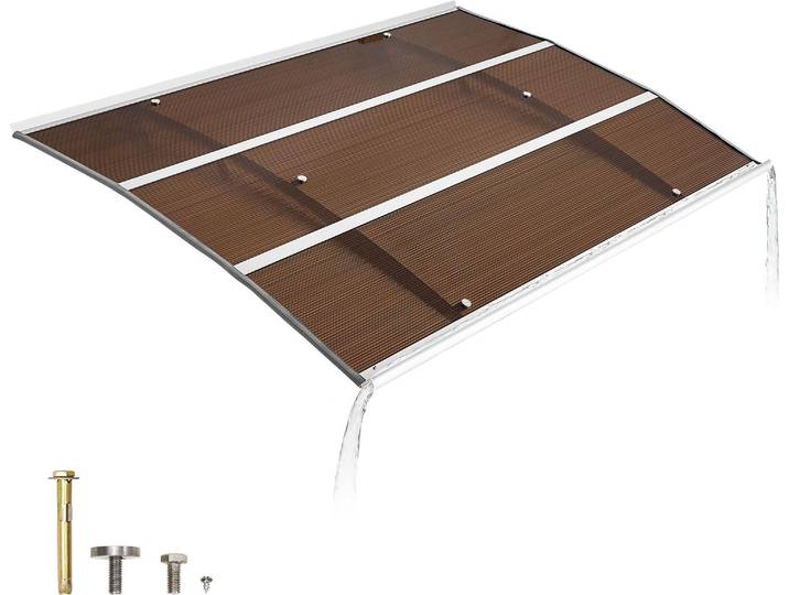 Auvent VEVOR pour porte d'entrée 150 x 100 cm\, auvent en arc\, auvent avec drainage et support métallique\, protection contre la pluie\, la neige et le soleil\, auvent en polycarbonate pour véranda et terrasse\, marron