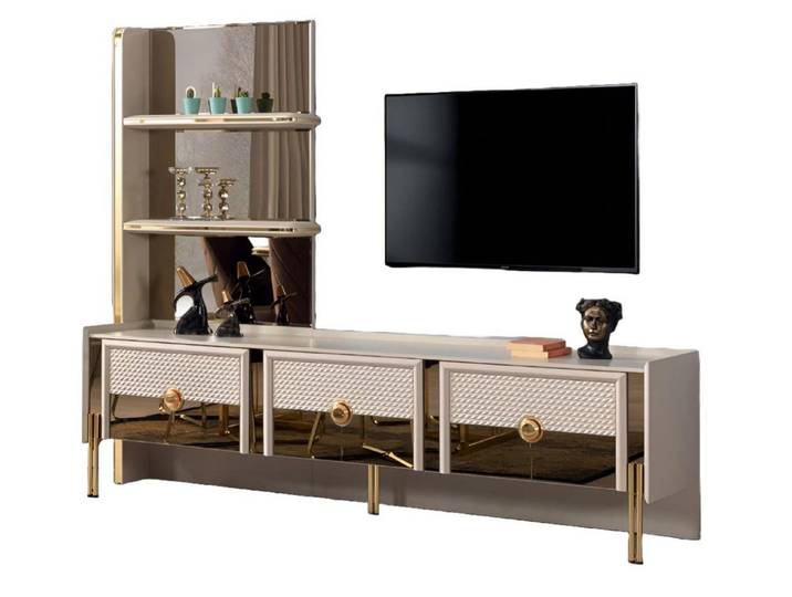 Xlmoebel Wohnwand Moderne Wohnmöbel in Holzoptik mit elegantem TV-Ständer, (Wohnwand), Hergestellt in Europa