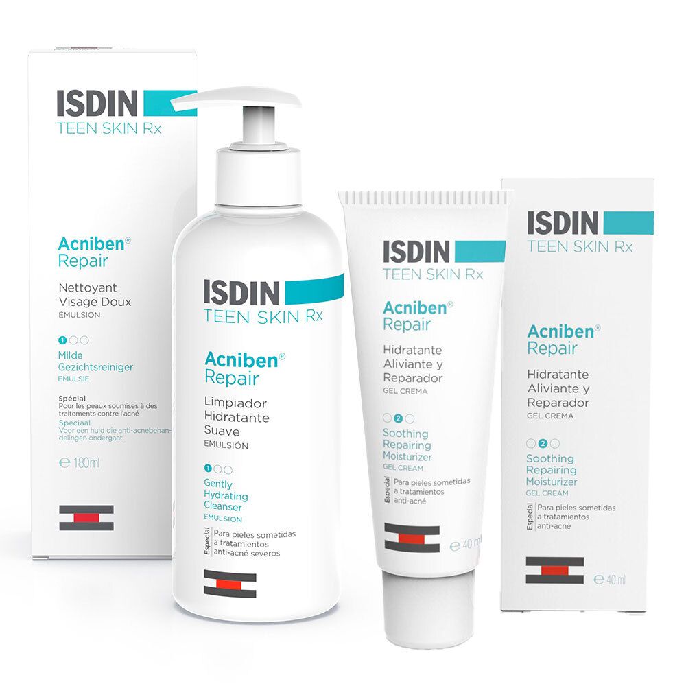 Isdin Acniben Repair beruhigende Gesichtcreme + Acniben Isdin Reinigungsemulsion 40+180 ml Set