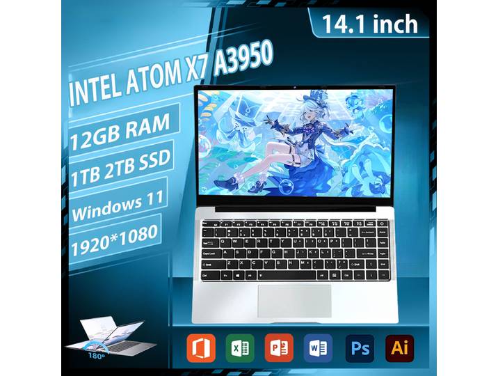 NOUVEAU Ordinateur portable ultra fin 14,1' 12 Go de RAM 2 To SSD Intel Atom X7 A3950 Ordinateur portable Windows 11 Écran 1920*1080 Ordinateur de bureau pour l'étude