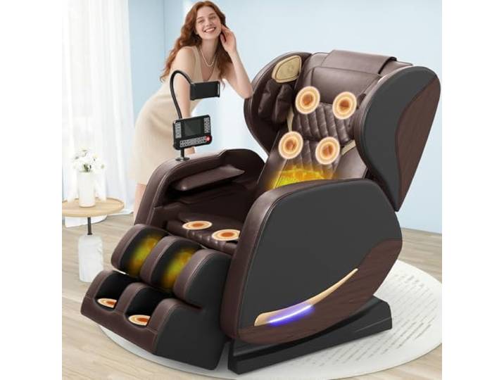 yewglen Ganzkörper Massagesessel, Zero Gravity Massagestuhl für Heimkino 14 Rollen, 8 Airbags, Fußmassage,Massagesessel mit Wärmefunktion Rücken & Beine, Bluetooth Player, 2-in-1 Touchscreen