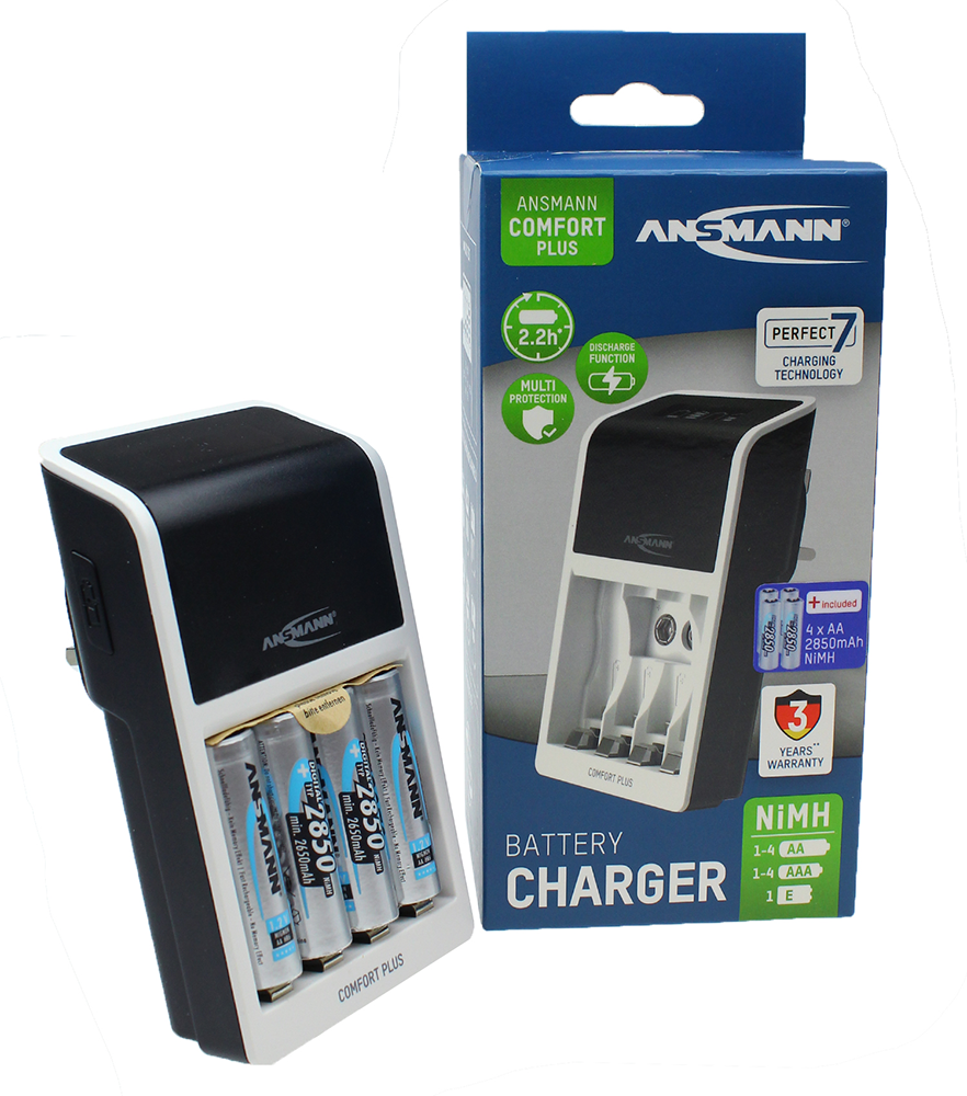 Ansmann Comfort Plus Charger with 4 x AA 2850mAh Rechargeable Batteries