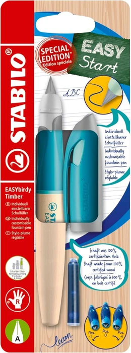 STABILO EASYbirdy Timber für Rechtshänder, Einsteigerspitze, Patrone im Paket, grün, 1 Stk
