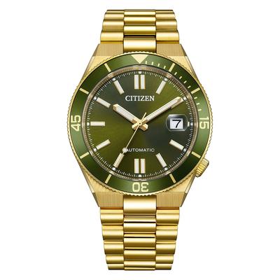 Automatikuhr CITIZEN "TSUYOSA Shore", gold (goldfarben, grün), Armbanduhren, Herren, Automatikuhr, Armbanduhr, Damenuhr, Herrenuhr, Mechanische Uhr, Edelstahlarmband