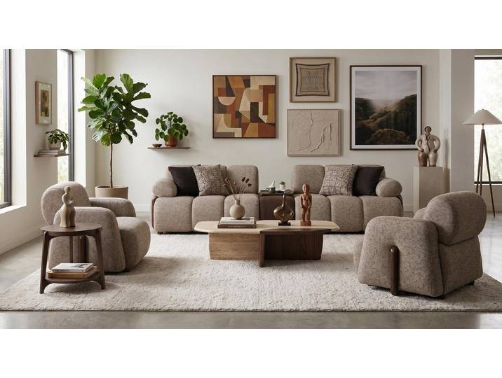 JVmoebel Polstergarnitur Wohnzimmer Set 3 Sitzer Sofa 2x Sessel Dunkel Modern Weich Voluminös, (Sofa Set, 3-tlg., 3-tlg)