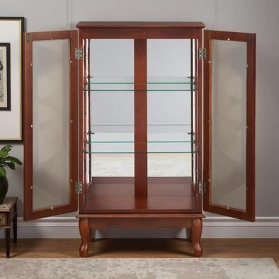 ZWYO HOSIMU "26"" Composite Wood Tempered Glass 3-Shelf LED Lighted Corner Display Cabinet with Mirrored Back & Adjustable Shelves"