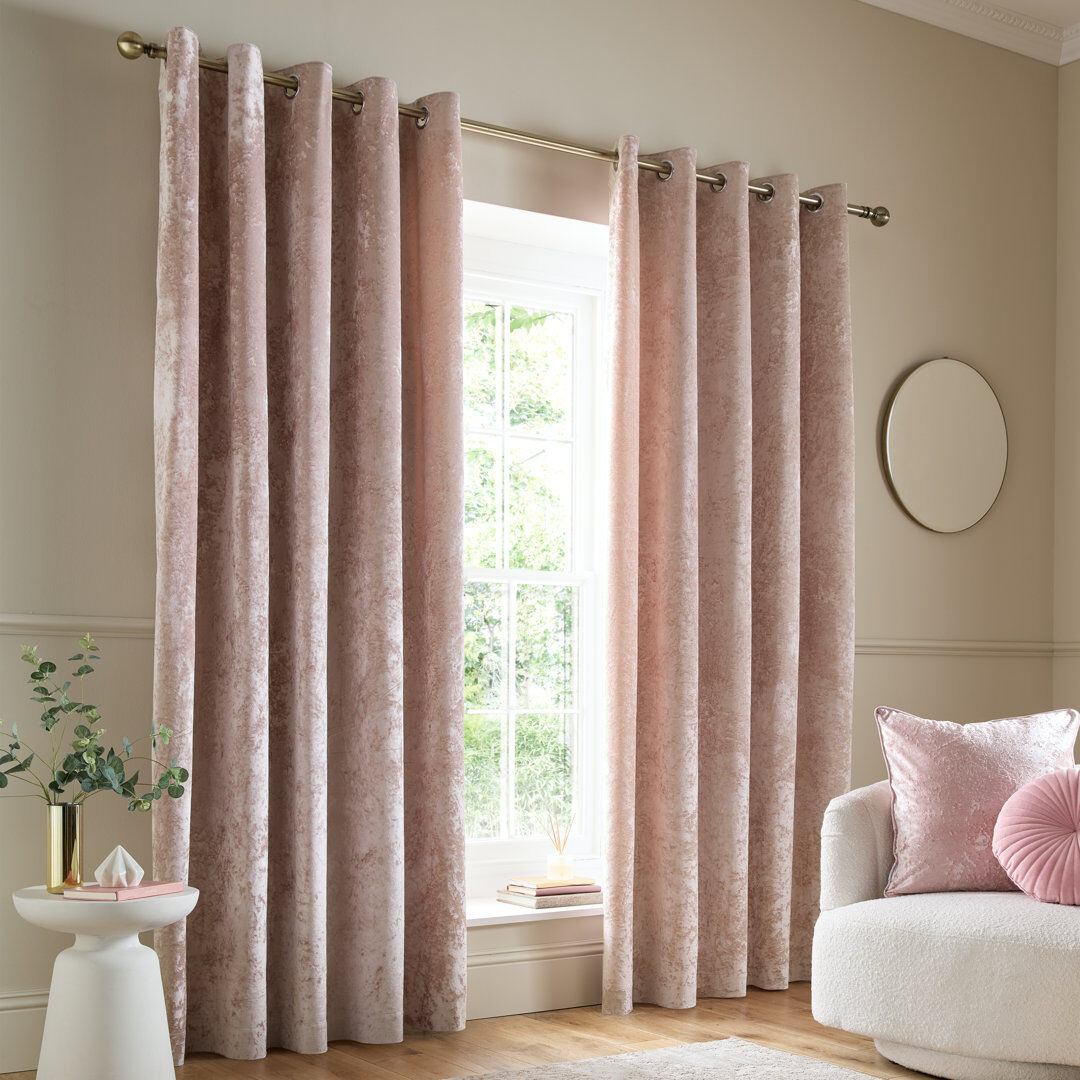 Catherine Lansfield Crushed Velvet Eyelet Sheer Curtains Blush Pink 66 x 90 Inch