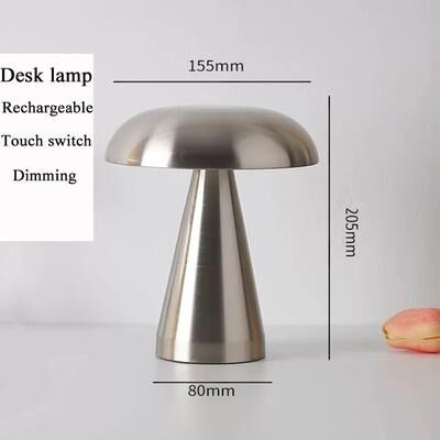 Trendy Discount Goods Retro Mushroom LED Table Lamp With Touch Sensor, Rechargeable Bedside Reading Lights For Bedroom And Bar Decor silver