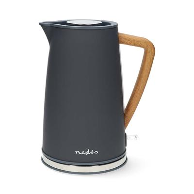 Nedis Wasserkocher - 1.7 l - Soft-Touch - Grau - Um 360 Grad drehbar - Verdecktes Heizelement - Strix Controller - Boil-dry protection