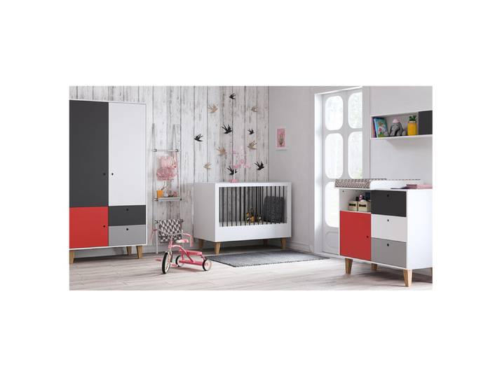 Chambre complète lit bébé - commode à langer - armoire Vox Concept Rouge
