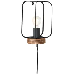 BRILLIANT Lampe, Tosh Wandleuchte mit Zuleitung antik holz/schwarz korund, 1x A60, E27, 40W, Holz aus nachhaltiger Waldwirtschaft (FSC)