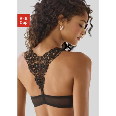 Push-up-BH LASCANA, Damen, Gr. 80, Cup E, schwarz, Spitze, Obermaterial: 60% Polyamid, 35% Polyester, 5% Elasthan, BHs Push-up-BH, mit hübschem Stickereimotiv im Rücken, sexy Dessous