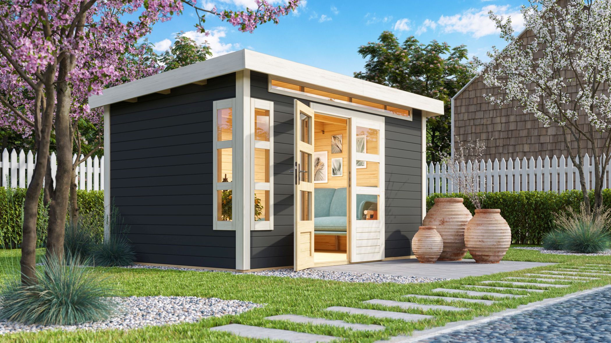 Karibu Gartenhaus Gerätehaus Kastorf 7 terragrau 364x244x222 cm