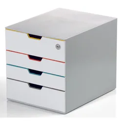DURABLE Schubladenbox VARICOLOR® MIX SAFE A4 grau mit bunten Farblinien
