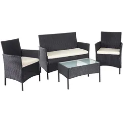 Poly-Rattan Garten-Garnitur MCW-D82, Sitzgruppe Lounge-Set ~ schwarz mit Kissen creme