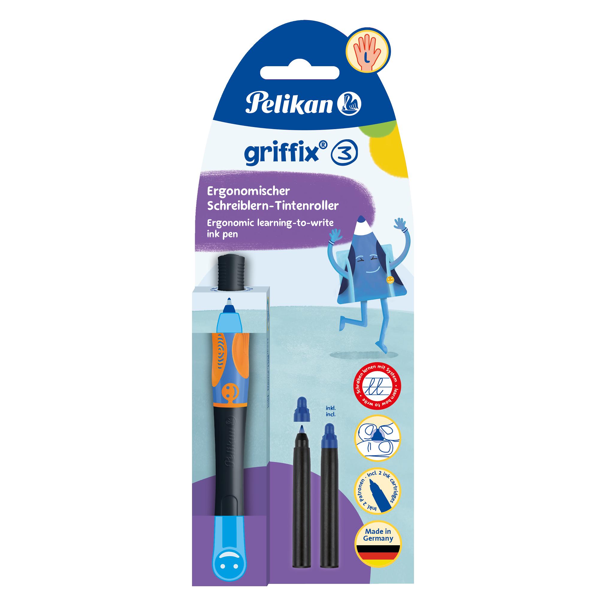 Pelikan griffix Tintenschreiber Neon Black für Linkshänder, Schreiblernstift mit ergonomischer (1x) (821018)