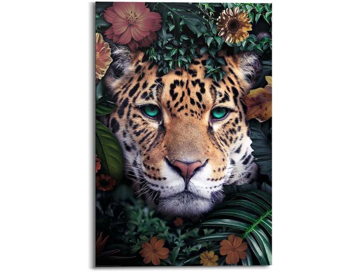 Wandbild REINDERS Wandbild Leopard Blumenkranz - Jungle - Farbenfroh , bunt (farbe bild(er): mehrfarbig), B:60cm H:90cm, MDF, Bilder, Wandbild