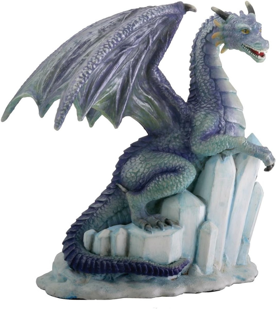 Blauw Draken Figuur - Gedetailleerd Fantasy Beeld van Hars - Hoogte: 10 cm