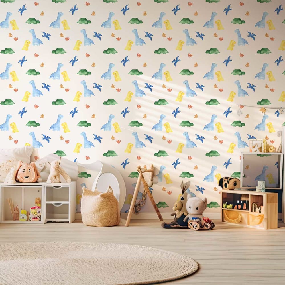 Hexoa Papier peint dinos pop 52x1000 cm Multicolore 52x1000x1cm