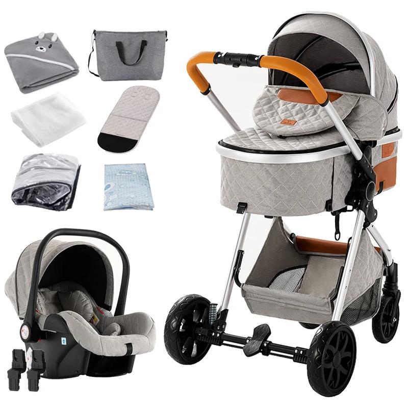 Kinderwagen - 3-in-1-Kombikinderwagen - Babyschale - Wende-Sitzeinheit - Einhand-Faltung - Gefederte Räder - Bis 20 kg - Hellgrau