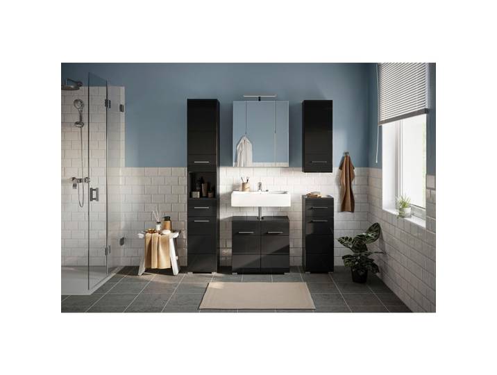 Badezimmer Linus Schwarz Hochglanz B:120 cm