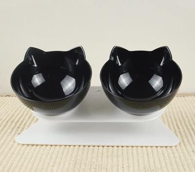 PetsAreLife Anti Vomiting Orthopedic Cat Bowl For Food & Water, Plastic Material Black